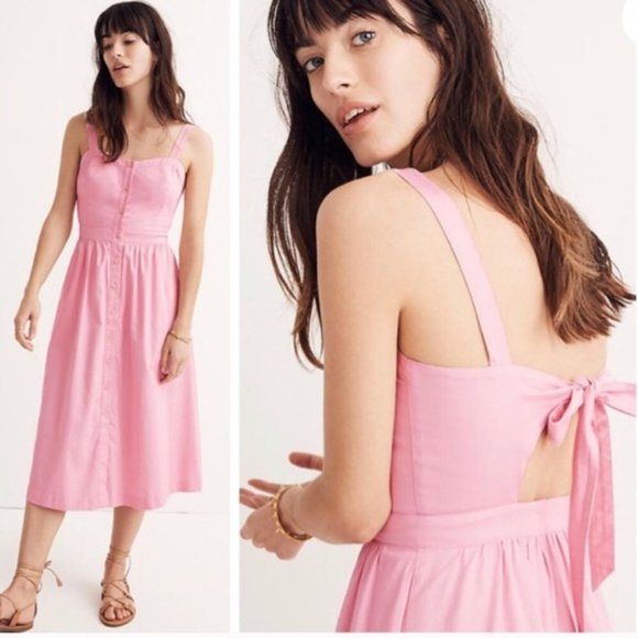 Madewell Dresses & Skirts - Madewell | Pink Fleur Bow-Back Dress Peekaboo Back